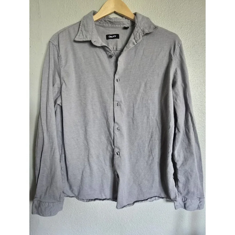 DKNY Gray Long Sleeve Button Down Shirt Casual Menswear - Picture 1 of 14